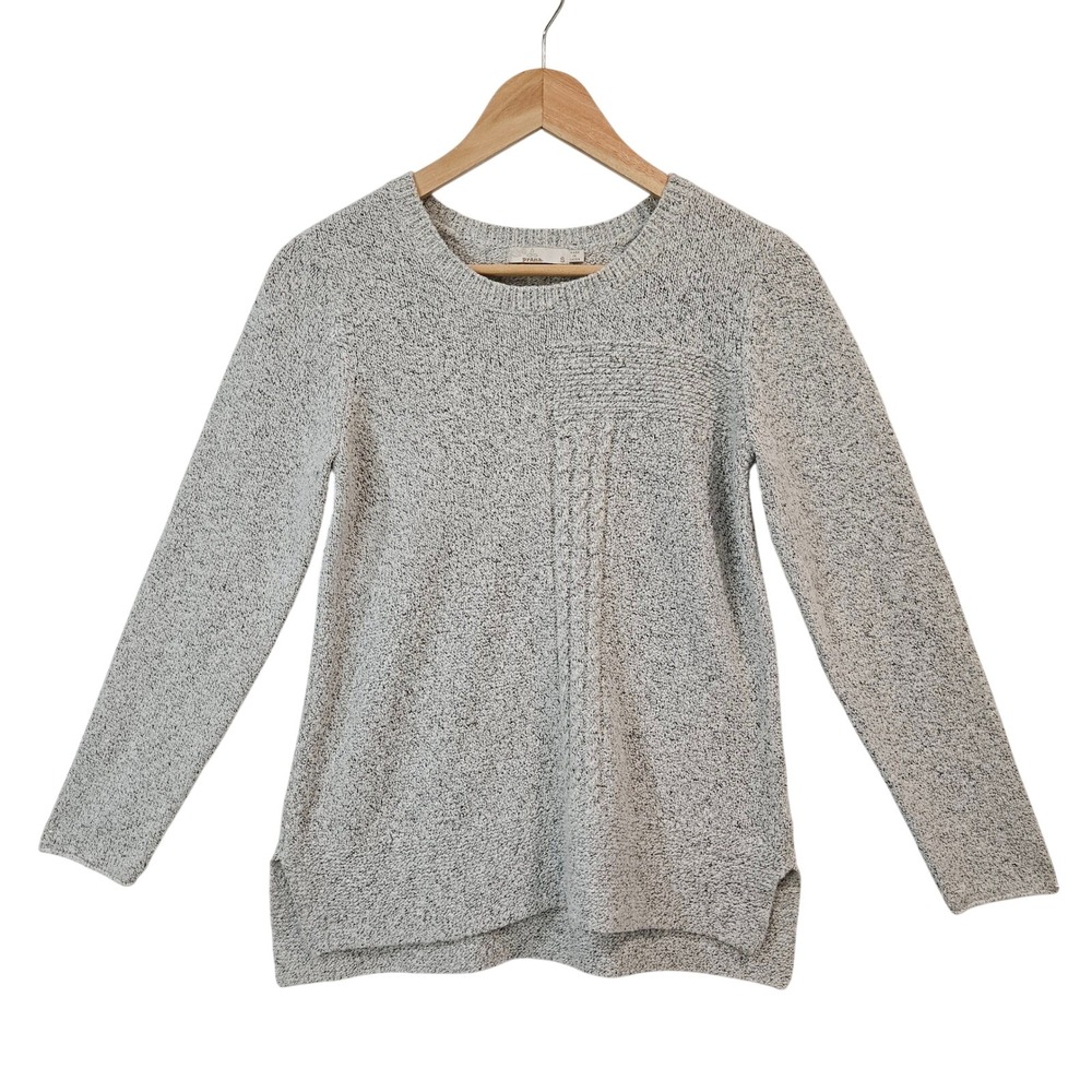 Prana Nolan Womens Gray Cable Knit Sweater Small Marled Split Hem Pullover